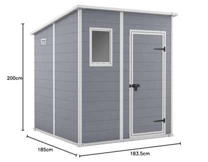 Keter Manor Pent Garden Storage Shed 6 x 6 feet - Grey, 200.6 cm*183.5 cm*183.0 cm
