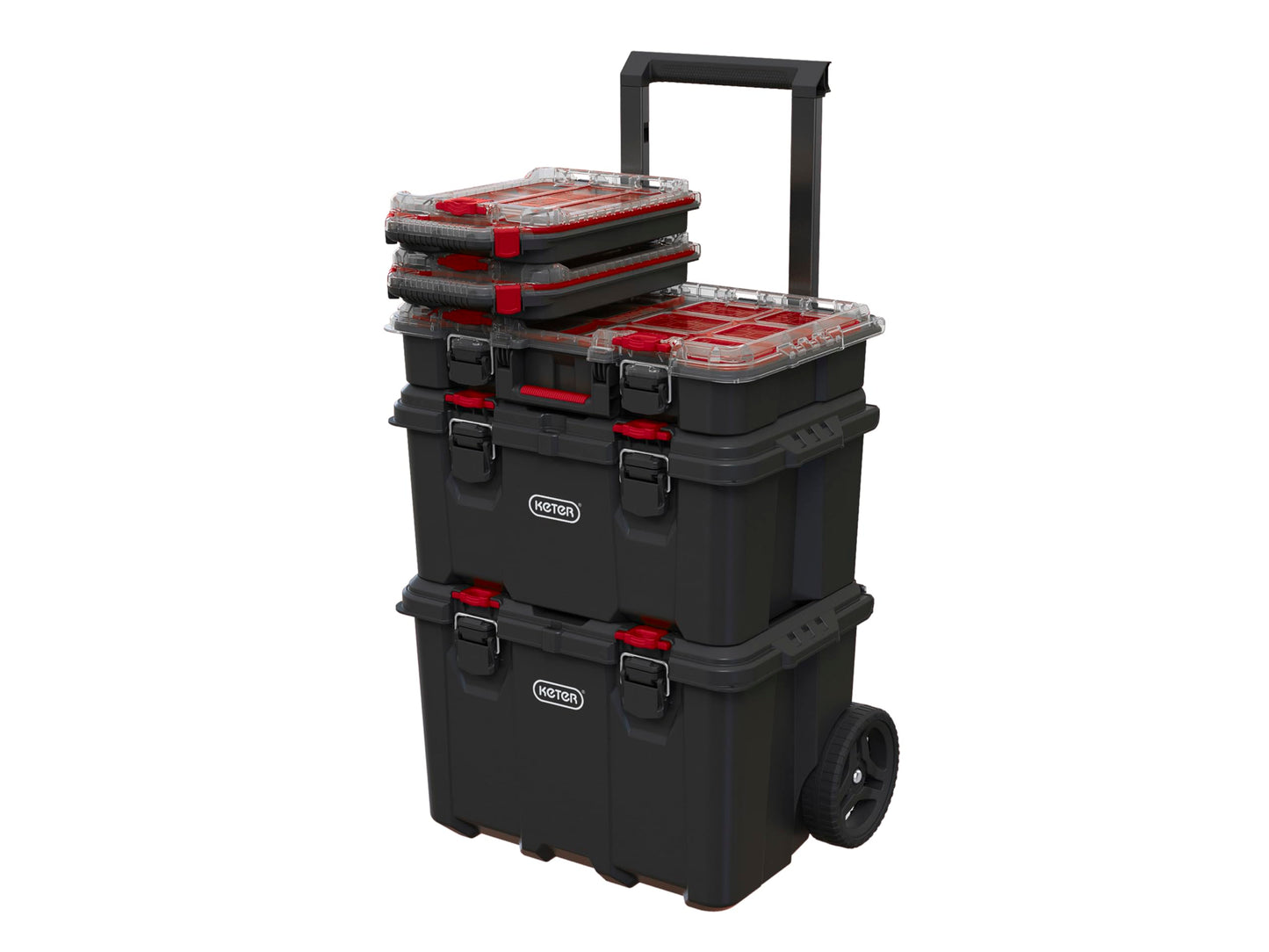 Keter Stack n' Roll Modular DIY Half Organiser, Removable Bins, Stackable, Lightweight, Durable, Water Resistant, Black