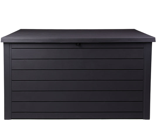 Keter Ontario XXL Cushion Box, Storage Box, Anthracite, 870 Litres, Wood Look with Gas Pressure Springs, Approx. 146 x 82 x 86 (H) cm