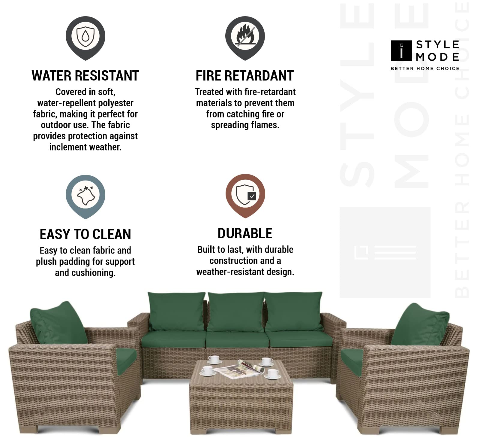 1,2 or 3 Seater Replacement Seat Cushion Pads for Keter Allibert California Rattan Outdoor Furniture | Water Resistant Rattan Patio Set Sofa Cushions Pads (Armchair, Bottle Green)