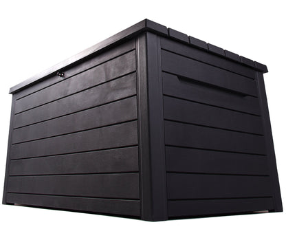 Keter Ontario XXL Cushion Box, Storage Box, Anthracite, 870 Litres, Wood Look with Gas Pressure Springs, Approx. 146 x 82 x 86 (H) cm
