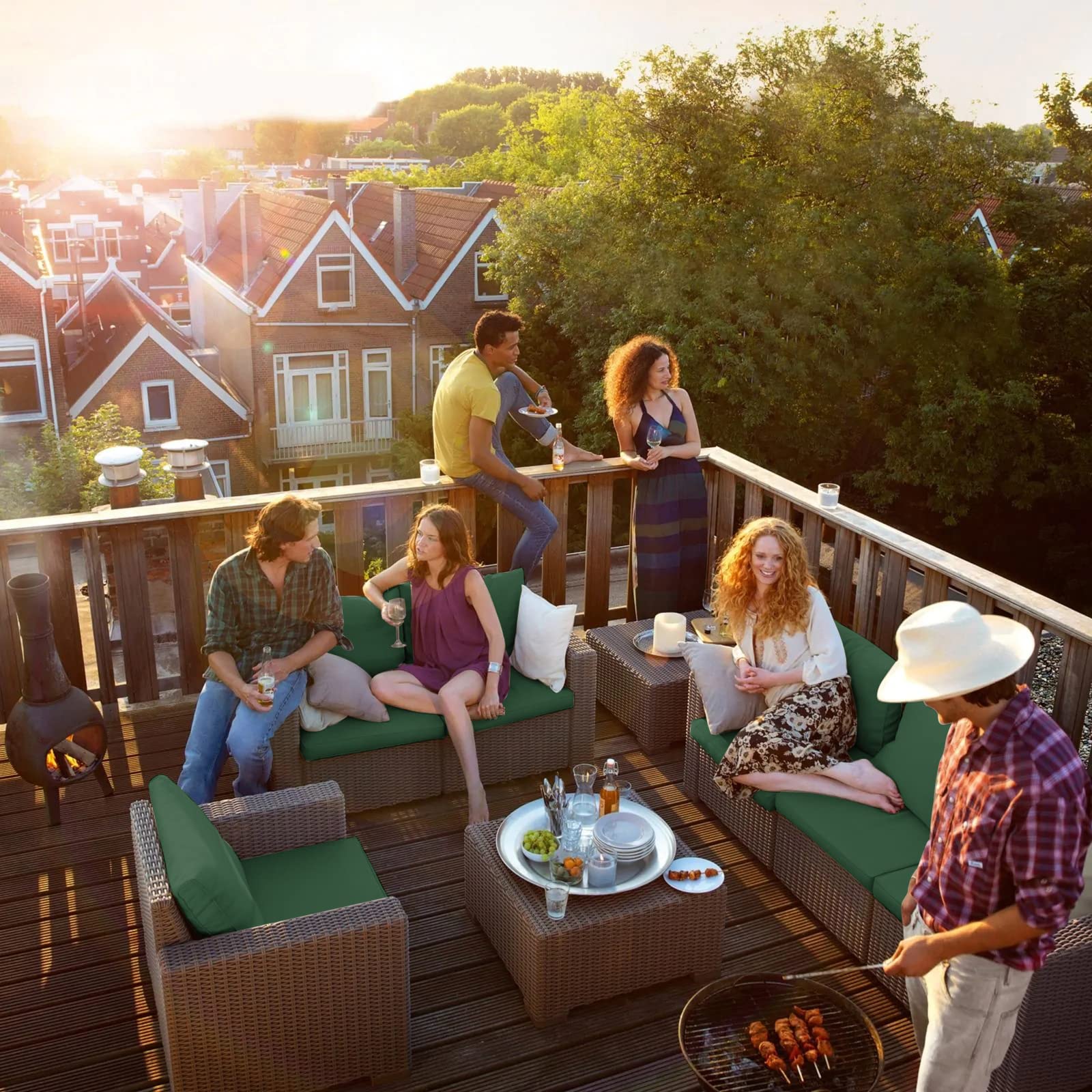 1,2 or 3 Seater Replacement Seat Cushion Pads for Keter Allibert California Rattan Outdoor Furniture | Water Resistant Rattan Patio Set Sofa Cushions Pads (Armchair, Bottle Green)