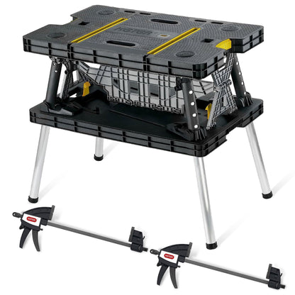 Keter Folding Work Table, Portable Workbench w/ 12" Clamps for Garage/Wood Shop