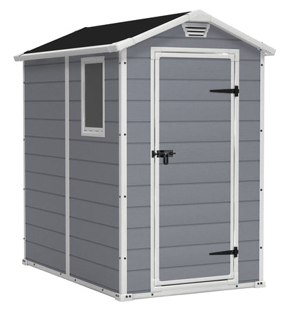 Keter Manor Outdoor Plastic Garden Storage Shed, Grey, 6 x 4 ft