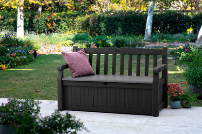 Keter Eden Bench 265L Outdoor 60% recycled Garden Furniture Storage Box Graphite & Light Grey | Fade Free | All Weather Resistant | Safe and Secure | Zero Maintenance | 2 year Warranty