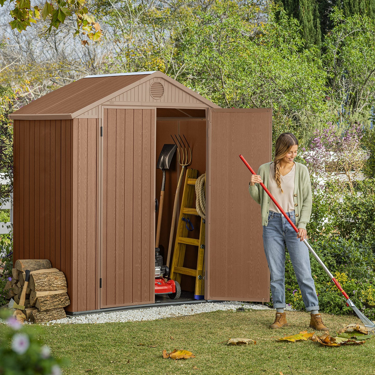 Keter Darwin Outdoor Apex Double Door Garden Storage Shed 6 X 4ft Brown Wood Look And Feel | Fade Free | All Weather Resistant | Safe And Secure | Zero Maintenance | 15 Year Warranty