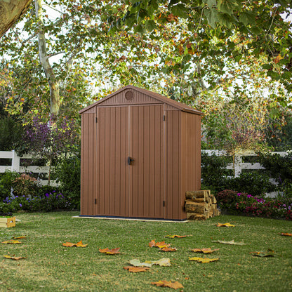 Keter Darwin Outdoor Apex Double Door Garden Storage Shed 6 X 4ft Brown Wood Look And Feel | Fade Free | All Weather Resistant | Safe And Secure | Zero Maintenance | 15 Year Warranty