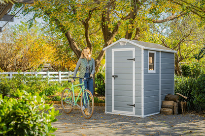 Keter Manor Outdoor Plastic Garden Storage Shed, Grey, 6 x 4 ft