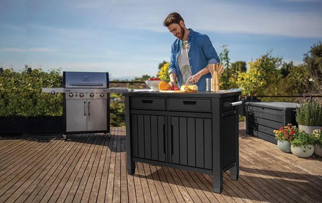 Unity Outdoor Kitchen BBQ Table and Storage Cabinet - Grey