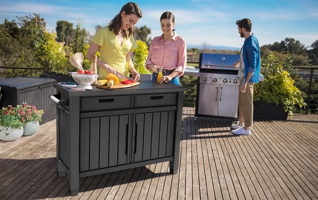 Unity Outdoor Kitchen BBQ Table and Storage Cabinet - Grey