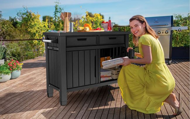Unity Outdoor Kitchen BBQ Table and Storage Cabinet - Grey